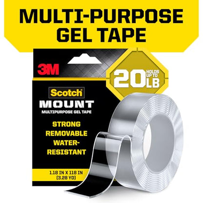 Scotch-Mount Multipurpose Gel Tape, 6 Pack (6 Rolls), Heavy Duty Double-Sided Removable Mounting Tape, Clear Water-Resistant Nano Tape, Holds Up to 20 lbs, 1.18 in x 118 in