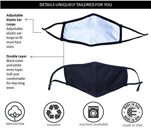 Simlu 12 Pack Premium Fabric Face Mask Reusable with Adjustable Elastic, 2 Layer,Cotton, Breathable, Nose Wire Black Cloth face Mask Washable Fits Men Women and Kids Made In USA - color: 12 Pack