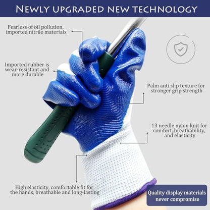 48 Pairs Work Gloves Bulk, Nitrile Coated Gardening Gloves with Grip, Breathable Safety Gloves for Men & Women, Mechanic, Warehouse, Yard Work (24 Blue, 24 Red)