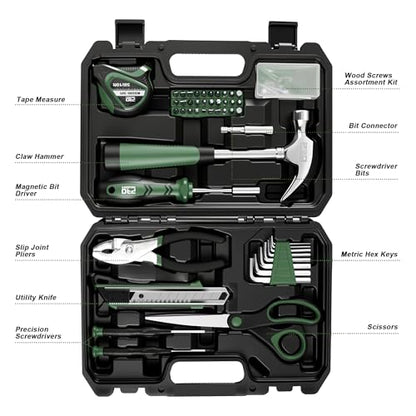 Prostormer 93-Piece Tool Kit, Basic Household Repair Tool Set with Toolbox Storage Case, Small Starter Tool Box Kit for Homeowners and College Students (Green) - color: Green