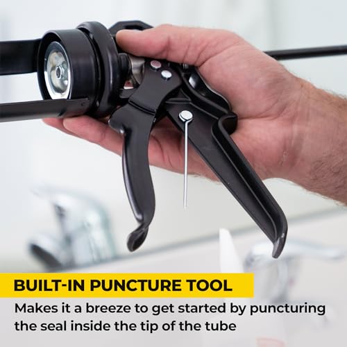 AWF PRO Heavy Duty Caulk Gun, 18:1 Thrust Ratio, Steel Frame Construction, Rotating Barrel, Ladder Hook, Puncture Tool & No Drip Pressure Release Tab, 29 oz Caulking Gun - size: 29 oz Caulking Gun, style: Pack of 1
