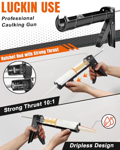 Holothurian Caulking Gun, Caulk Gun No Drip,Sealant Finishing Tool Grout Scraper for Kitchen Bathroom Window Sink Joint, 1/10 Gallon Cartridge, 10:1 Thrust Ratio, Black - color: Black