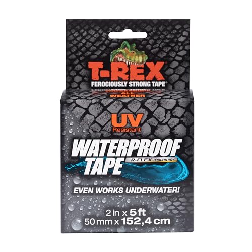 T-REX Heavy Duty Waterproof and Repair Tape for Wet or Rough/Dirty Surfaces Including Underwater, Leaks and More, 2" x 5', Black, 1-Roll (285988)
