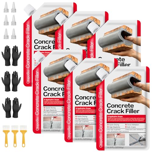 Concrete Crack Filler 6-Pack 6.6LB Grey, Self-Leveling High Elasticity Cement Sealant, Waterproof Repair Caulk for Driveway, Patio, Sidewalk, Garage, Basement– Professional-Grade Durability - style: 6 Pack/ 6.6LB