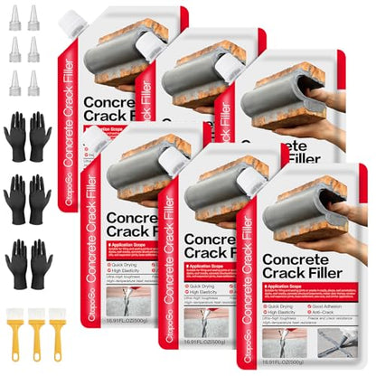 Concrete Crack Filler 6-Pack 6.6LB Grey, Self-Leveling High Elasticity Cement Sealant, Waterproof Repair Caulk for Driveway, Patio, Sidewalk, Garage, Basement– Professional-Grade Durability - style: 6 Pack/ 6.6LB
