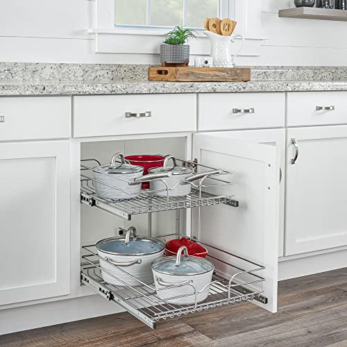 Rev-A-Shelf 2-Tier Kitchen Cabinet Pullout Shelf and Drawer Organizer Slide Out Pantry Storage Basket in Multiple Sizes, 18 x 22 In, 5WB2-1822CR-1 - size: 18" W x 22"D, style: Two Tier