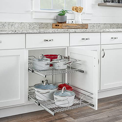 Rev-A-Shelf 2-Tier Kitchen Cabinet Pullout Shelf and Drawer Organizer Slide Out Pantry Storage Basket in Multiple Sizes, 18 x 22 In, 5WB2-1822CR-1 - size: 18" W x 22"D, style: Two Tier
