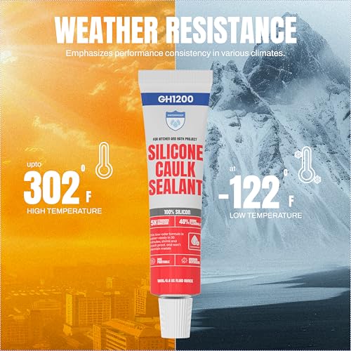 GH1200 18 ML x 8 PCs Silicone Caulk Clear Silicone Sealant Waterproof, Kitchen & Bathroom Caulk - Shrink & Crack Proof - Pocket-Friendly Small Size Indoor & Outdoor Use Silicone Glue - Strong Caulking - style: 18ML x 8PCs Clear Sealant