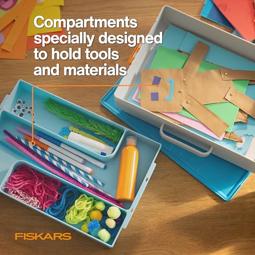 Fiskars Kids Creating Toolbox – Portable Art Storage Organizer with Reversible Lid, Carry Handle, and Secure Snap-Close Design - style: Creating Toolbox