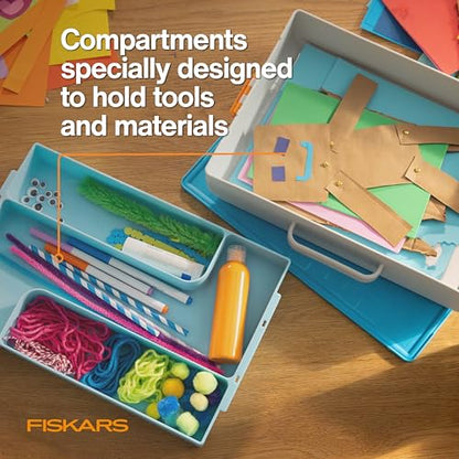 Fiskars Kids Creating Toolbox – Portable Art Storage Organizer with Reversible Lid, Carry Handle, and Secure Snap-Close Design - style: Creating Toolbox