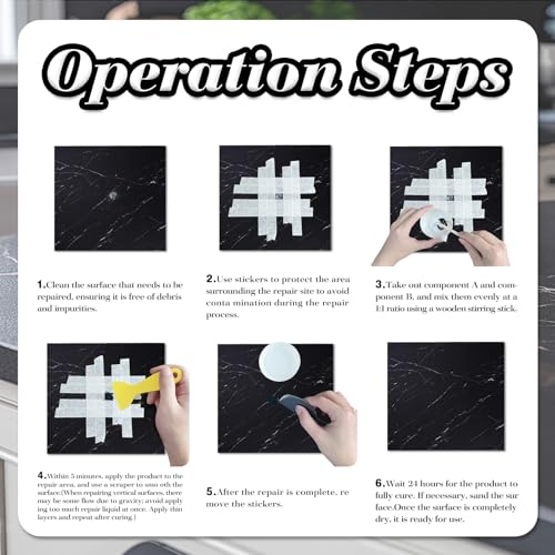 Black Quartz Countertop Repair Kit, Professional Tile, Marble and Granite Repair Kit for Edge Chips, Cracks, Scratches and Holes on Quartz, Marble, Porcelain and Other Stone Surfaces