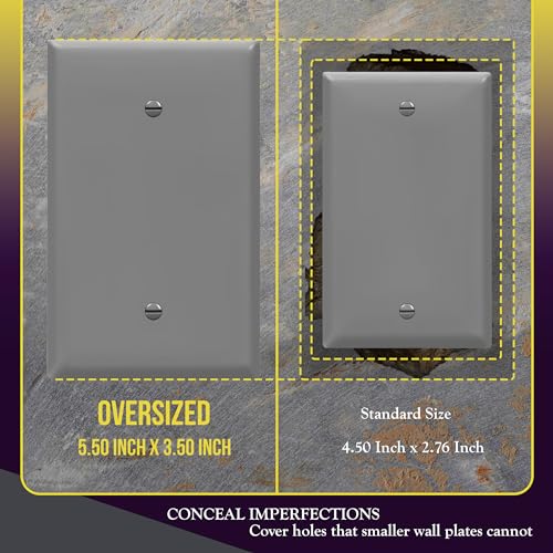 ENERLITES Blank Device Wall Plate, Jumbo Blank Cover, Gloss Finish, Oversized 1-Gang 5.5" x 3.5", Polycarbonate Thermoplastic, 8801O-GY, Gray - color: Gray, size: Over-Size