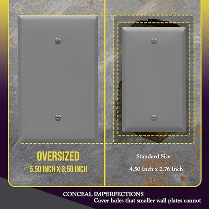 ENERLITES Blank Device Wall Plate, Jumbo Blank Cover, Gloss Finish, Oversized 1-Gang 5.5" x 3.5", Polycarbonate Thermoplastic, 8801O-GY, Gray - color: Gray, size: Over-Size