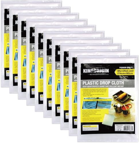 Plastic Drop Cloths 10 Pack, 9x12 Ft Paint Tarp for Painting, Plastic Covers for Furniture, Floor, Sofa, Disposable Plastic Sheet for Painting - color: 9x12 Ft, 10 pcs