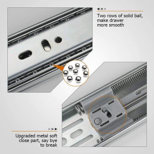 LONTAN 14 Inch Soft Close Drawer Slides 1 Pair Heavy Duty Ball Bearing Dresser Drawer Glides 12.4" Extension Cabinet Rails 100 LB Capacity - color: Silver-Soft Close, size: 14 Inch - Drawer Slide