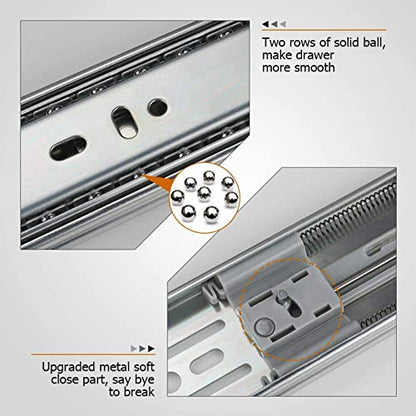 LONTAN 14 Inch Soft Close Drawer Slides 1 Pair Heavy Duty Ball Bearing Dresser Drawer Glides 12.4" Extension Cabinet Rails 100 LB Capacity - color: Silver-Soft Close, size: 14 Inch - Drawer Slide