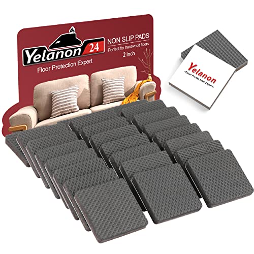 Yelanon Non Slip Furniture Pads-24 pcs 2" Furniture Grippers, Non Skid for Furniture Legs,Self Adhesive Rubber Feet Furniture Feet,Anti Slide Hardwood Floors Protectors for Keep Couch Stoppers - size: 24pcs 2" Square