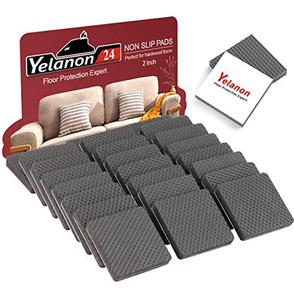 Yelanon Non Slip Furniture Pads-24 pcs 2" Furniture Grippers, Non Skid for Furniture Legs,Self Adhesive Rubber Feet Furniture Feet,Anti Slide Hardwood Floors Protectors for Keep Couch Stoppers - size: 24pcs 2" Square