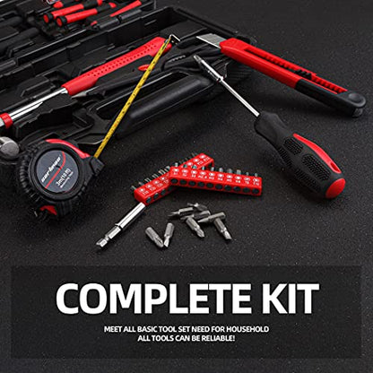 CARTMAN Home Tool Set Kit, Basic Household Hand Tools with Storage Case Dark Red - color: Dark Red