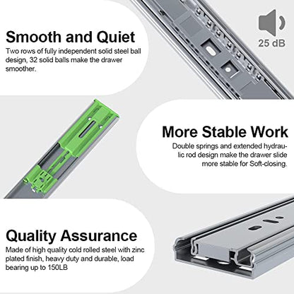 FivePears 1 Pairs 24 Inch Heavy Duty Soft Close Drawer Slides, 150 Lb Load Capacity Full Extension Ball Bearing Side Mount Drawer Runner, Rv Tool Box Kitchen Cabinet Drawer Self Closing Glide Rails - size: 24 Inch