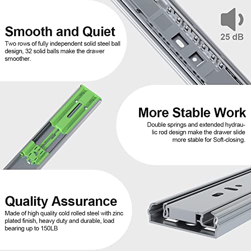 FivePears 1 Pairs 18 Inch Heavy Duty Soft Close Drawer Slides, 150 Lb Load Capacity Full Extension Ball Bearing Side Mount Drawer Runner, Rv Tool Box Kitchen Cabinet Drawer Self Closing Glide Rails - size: 18 Inch
