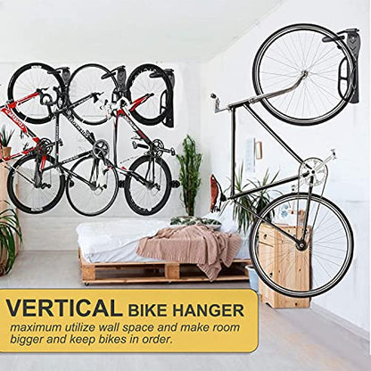 Garage Wall Mount Bike Rack 2 Pack Vertical Bicycle Hanging Hooks for Indoor Storage - color: Black-2pack