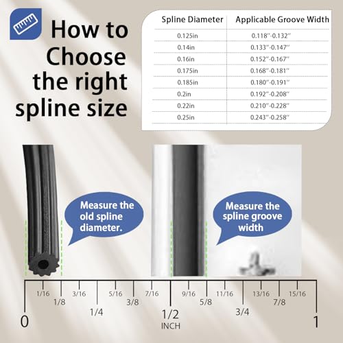 Window Screen Spline, 0.175" x 100' Replacement Round Black Window Screen Retainer Spline, Window Screen Repair - size: 0.175" X 100'