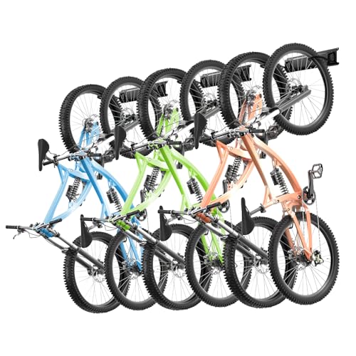 VEVOR Bike Storage Rack, 6 Bike Racks and 3 Helmets Hooks, Wall Mount Bike Storage Hanger, Home & Garage Organizer, Customizable for Various Bike Sizes, Adjustable Holder, Holds Up to 300 lbs, 48-inch - size: 48 Inch