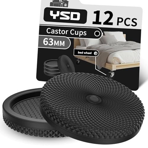 YSD Non Slip Furniture Caster Cups, 12PCS 63mm Anti-Sliding Furniture Pads Bed Couch Stopper Floor Protectors with Grip - Black Round Furniture Coasters - size: 63MM