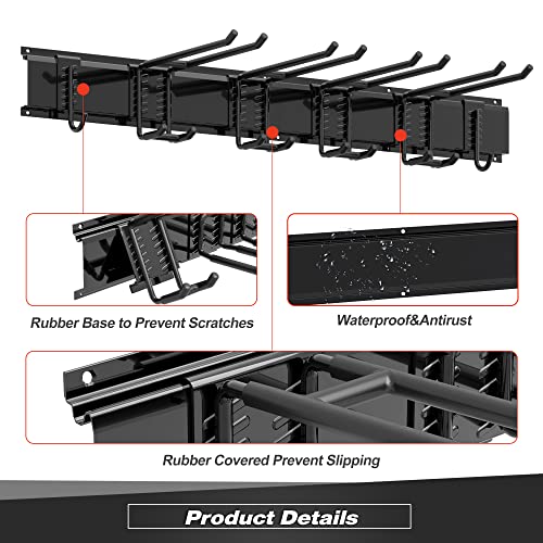 Sttoraboks Garage Tool Storage Rack, Heavy Duty Garage Storage Organizer Rack System Wall Mounted Tool with 6 double hooks, 2 rails, Garden Yard Tools Hanger Rack for Ski Gears, Broom, Rake,Shovel - size: 34inch 2 panels+6 hooks