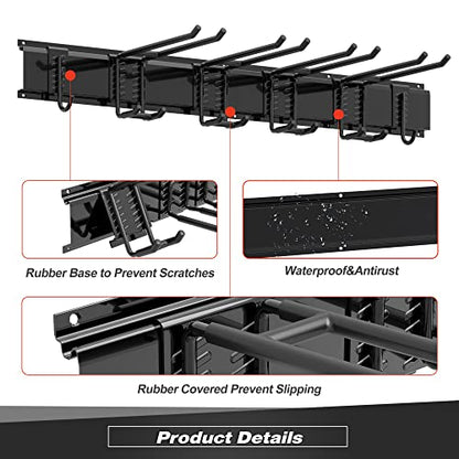 Sttoraboks Garage Tool Storage Rack, Heavy Duty Garage Storage Organizer Rack System Wall Mounted Tool with 6 double hooks, 2 rails, Garden Yard Tools Hanger Rack for Ski Gears, Broom, Rake,Shovel - size: 34inch 2 panels+6 hooks