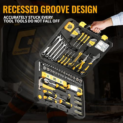 GRENPRO 219PCS Tool Set Tool Kit For Home, Car Motorcycle Automotive Basic Dorm Starter Household Hand Tool Kits, Mechanics Tools Set For Women, Portable Plastic Tool Boxes Organizers And Storage Case - style: Yellow Hand Tool Set 219PC