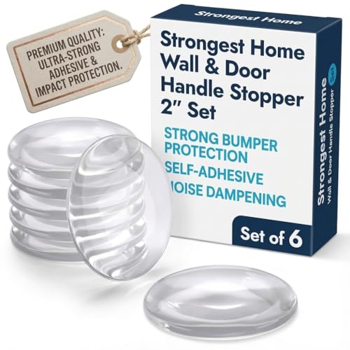 STRONGEST HOME Wall Protector for Door Knobs, 2-Inch - Clear Self-Adhesive Door Stopper Guards - Quiet Rubber Bumpers for Wall Protection, 6-Pack - color: Clear, size: Medium (Door 6 Pack)