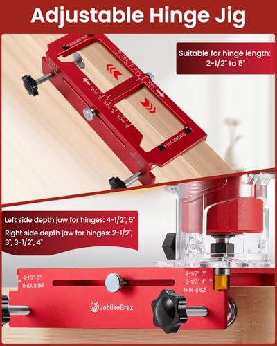Door Hinge Jig, Aluminum Alloy Doors Hinges Router Jigs, Adjustable Door Jamb Hinge Jig, Fits Door Hinges from 2.5" to 5" Length and Thicknesses, Radius 1/4”, Radius 5/8” and Square Corner