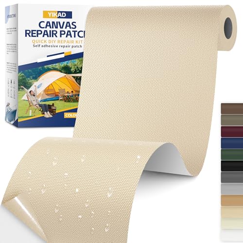 Fabric Repair Tape, Self Adhesive Canvas Repair Patch, Waterproof Outdoor Canvas Tape/Patch Kit for Sun Shades Clothing Tent Awnings Boat Cover Couches Light Beige 4x71 inch - color: Light Beige, size: 4" x 71"