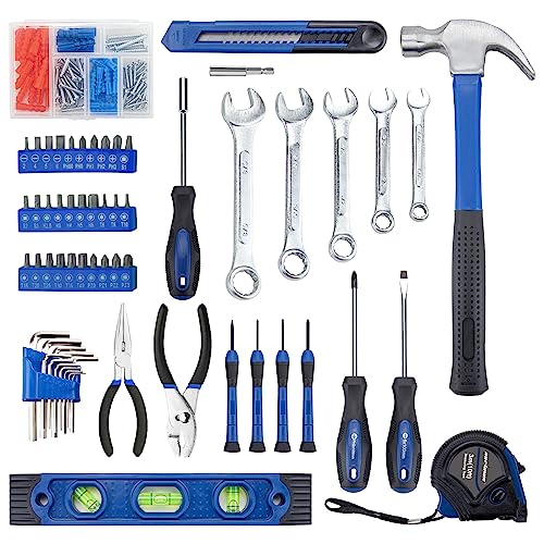 CARTMAN 152-Piece Basic Household Hand Tool Set,with Toolbox Storage Case, All Purpose Home Tool Kit Includes Essential Tools for Office College Repairs Blue - color: Blue
