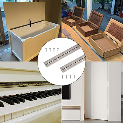 Continuous & Piano Hinges, 2Pcs Stainless Steel Continuous Hinge with Holes, Heavy Duty Polished Stainless Piano Hinges for Boats Cabinets Storage Box Door Windows Screw Included (Silver) (12'') - size: 12''