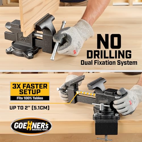 Updated 2-In-1 Bench Vise or Table Vise 4.5 Inch, Clamp Vice for Workbench Constructed with Cast Steel, Heavy Duty Workbench Vise Swivel for Woodworking - size: 4.5 Inch