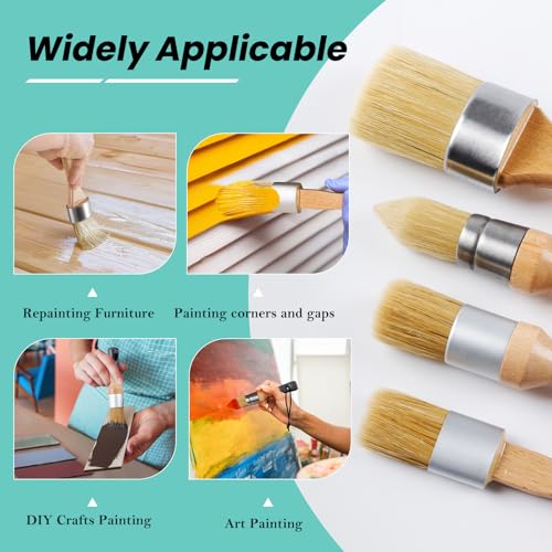 Mister Rui Chalk Wax Paint Brush, 5pcs, Wax Brushes for Waxing and Stenciling, Natural Bristles Round Paint Brushes, Ideal for DIY Home Decor, Art Crafts - size: 5PCS, 1 Large, 1 Medium, 3 Small