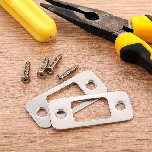 2 Sets Security Deadbolt Strike Plate Kit, 1" x 2-1/4" Door Strike Plate Shim & Spacer, Reinforced Stainless Steel Dead Bolt Strike Plates for Door Jamb Repair, Includes Long Screws (Brushed Nickel)