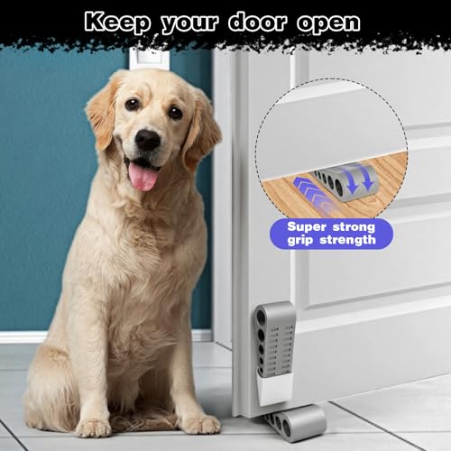 12 Pcs Rubber Door Stoppers, Extended Thickened Grey Anti Slip Door Stop Wedge with Holder No-Pinch Heavy Duty Doorstop for Home, Classroom, Office
