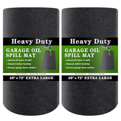 Oil Spill Mat, 2 PCS 48×72 Inch Garage Floor Mat for Under Car, Waterproof, Reusable Washable Premium Oil Absorbent Pads Protects Floor from Oil Drips and Spills, Non-Slip, Black - size: 48" x 72"-2pcs