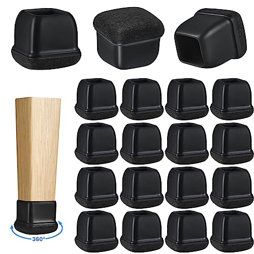 16 Pack Chair Leg Floor Protectors for Hardwood Floors, Square Rubber Furniture Sliders, 360°Felt Pad Bottom Wrapped Thickening Silicone Furniture Legs Caps Covers(Square,Black-L) - size: Black-L