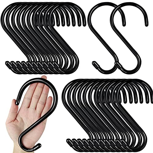 DINGEE 24 Pack Heavy Duty S Hooks, Non Slip Rubber Coated, 7mm Thick Metal Black S Hooks for Hanging Plants, Closet, Bird Feeders, Kitchen, Large Objects, Tools, Bikes - color: Black, size: 6 Inch-24 Pack