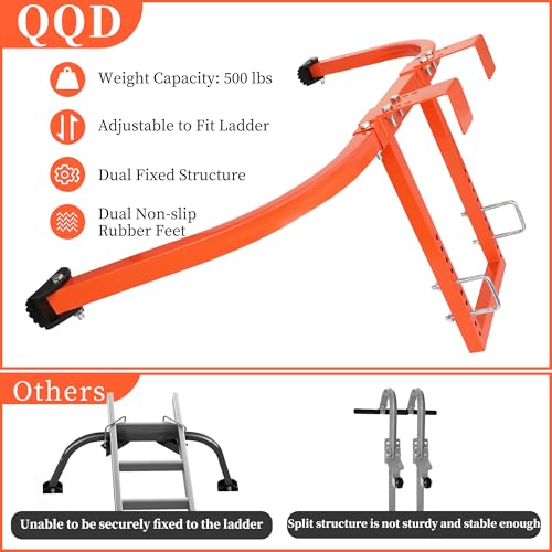 Ladder stabilizer, Extended Ladder Standoff Stabilizer Accessory for Roof Gutter＆Wall, Ladder Roof Stabilizer Heavy Duty Steel with Non-Slip Rubber Bottom pad, Orange, 7.4lb - size: For Walls
