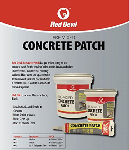 Red Devil 0644 Concrete Repair Patch, Cement Crack Fillter, Pre-Mixed, 1 Quart, Pack of 1, Gray, Made in USA - size: 1 Quart, style: 1 - Pack