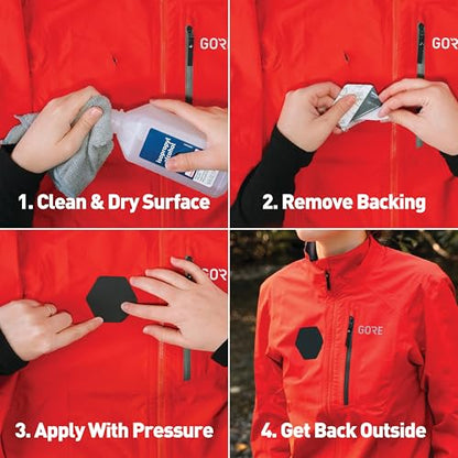 GEAR AID Tenacious Tape Gore-TEX Fabric Patches for Waterproof Jacket & Rain Gear Repair, Black, 2.5” x 2.8” Hex & 2.5” x 4” Rectangle, 4 Patches - size: 4 Patches (2 Hex & 2 Rectangle)