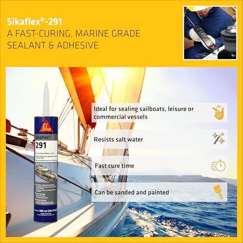 SIKA Sikaflex-291, Black, Fast Cure Marine Adhesive and Sealant, Polyurethane for Boats, Waterproof, Paintable, 10.1 fl. oz Cartridge - color: Black, size: 10.1 oz