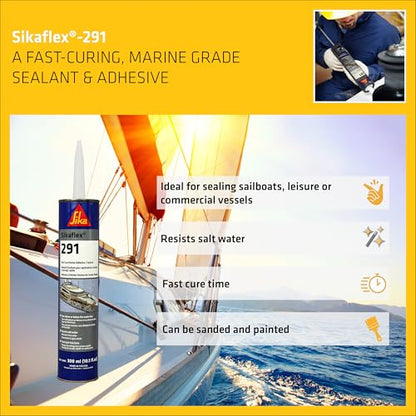 SIKA Sikaflex-291, Black, Fast Cure Marine Adhesive and Sealant, Polyurethane for Boats, Waterproof, Paintable, 10.1 fl. oz Cartridge - color: Black, size: 10.1 oz
