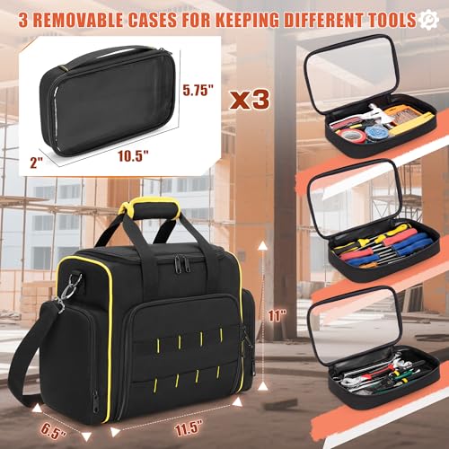 Marscamd Tool Bag with 3 Removable Cases, 2 Layers Tool Tote for Hand Tools, Black with Yellow Binding - color: Black with Yellow Binding